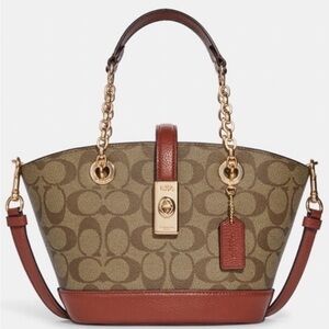 Coach Signature Canvas Shoulder Tote in Brown & Tan